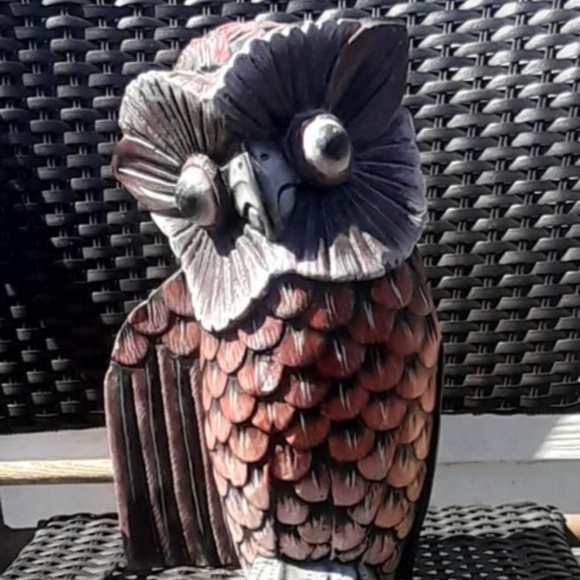 Owl Boho Shabby Chic Thai Wooden Wood Carved Statue...